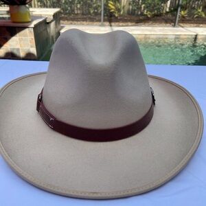 Classic Tan Fedora Hat with Brown Band